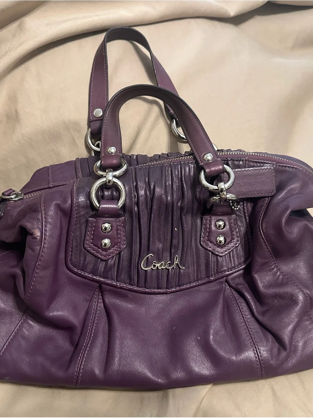 Coach Plum leather Coach Ashley Leather Satchel Handbag